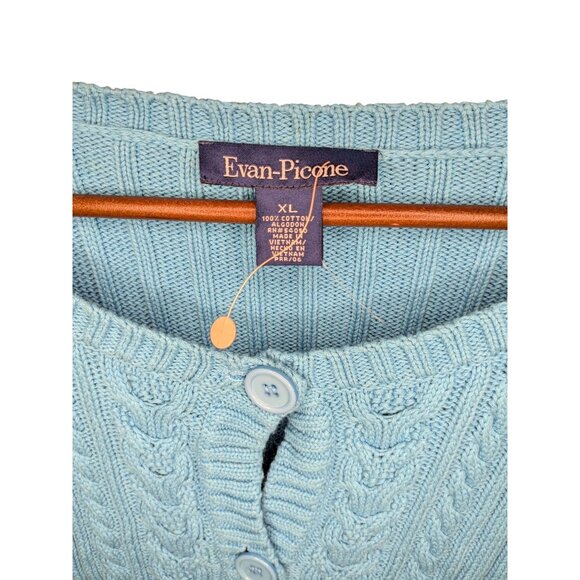 Evan-Picone Women's Blue Cable Knit Button-Up Cardigan Sweater XL - Picture 9 of 14